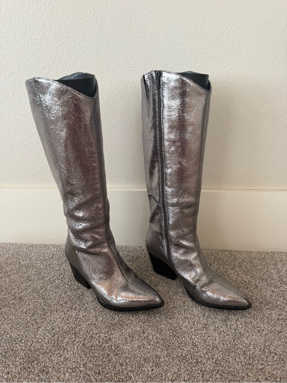Seychelles Metallic Silver Knee-High Western Heeled Boots